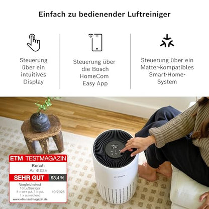 Bosch Air 4000i légtisztító okos, 62.5 m², 99% szűrés, 300 m³/h, kijelző, app