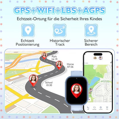 Clleylise Smartwatch gyerekeknek GPS, telefon, videohívás, hangüzenet, SOS, iskolai
