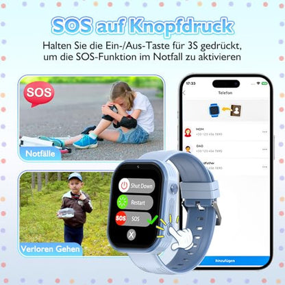 Clleylise Smartwatch gyerekeknek GPS, telefon, videohívás, hangüzenet, SOS, iskolai