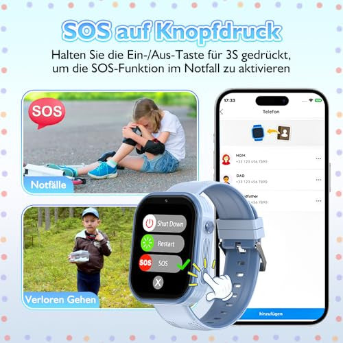 Clleylise Smartwatch gyerekeknek GPS, telefon, videohívás, hangüzenet, SOS, iskolai