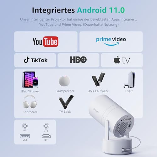 Polocsh Mini projektor hordozható, WLAN6 BT5.2, automatikus trapézkorrekció, 4K