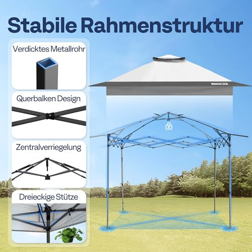 VIVOHOME 3x3m kerti pavilon duplatetős, magasságállítható, központi zár, UV védelem