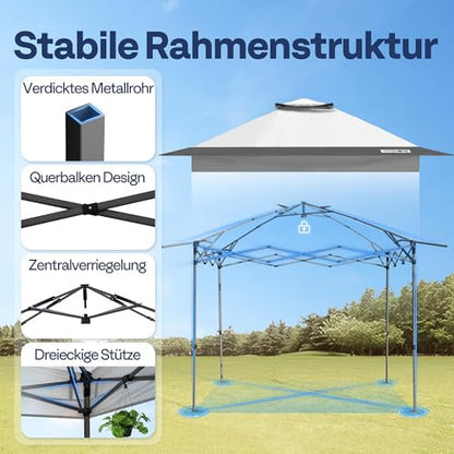 VIVOHOME 3x3m kerti pavilon duplatetős, magasságállítható, központi zár, UV védelem