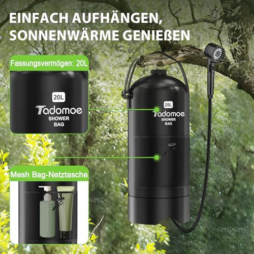 Tadomoe 20L kemping zuhany pumpával hordozható napenergiás zuhanyzsák praktikus