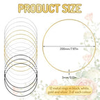 Qichan 12 darabos fémgyűrűk kézműveshez 20 cm, fehér, fekete, ezüst, arany