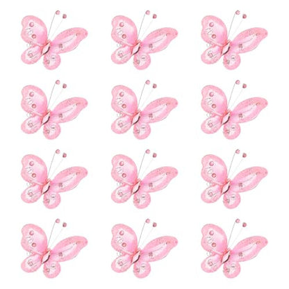 PATIKIL 12 darab pillangók kézműveshez, 5,5 cm hálós drót csillogó organza pillangók