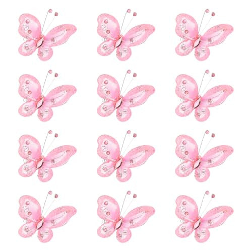 PATIKIL 12 darab pillangók kézműveshez, 5,5 cm hálós drót csillogó organza pillangók