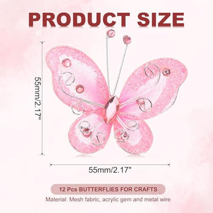 PATIKIL 12 darab pillangók kézműveshez, 5,5 cm hálós drót csillogó organza pillangók