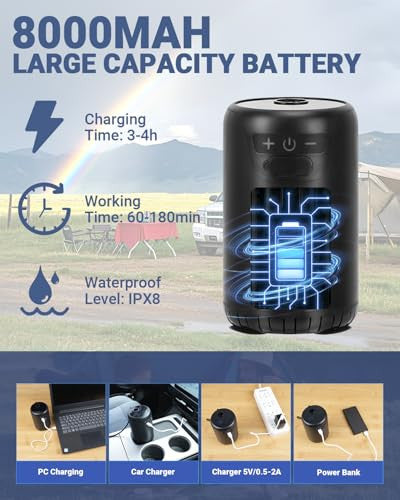 SUPAREE 8000mAh hordozható zuhany elektromos USB szivattyú, újratölthető, intelligens