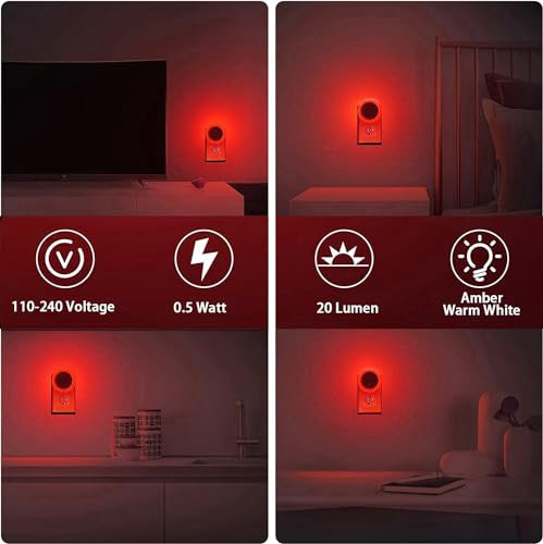 FanFuGuo® Rot LED éjszakai fény aljzat gyerekeknek 3 darabos, szürkületérzékelővel