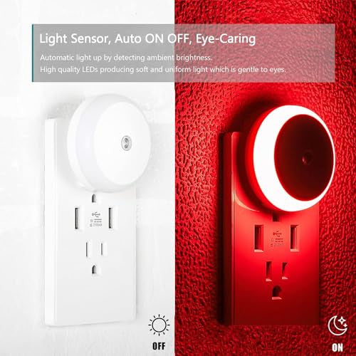 FanFuGuo® Rot LED éjszakai fény aljzat gyerekeknek 3 darabos, szürkületérzékelővel