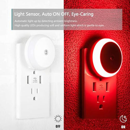 FanFuGuo® Rot LED éjszakai fény aljzat gyerekeknek 3 darabos, szürkületérzékelővel