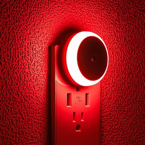 FanFuGuo® Rot LED éjszakai fény aljzat gyerekeknek 3 darabos, szürkületérzékelővel