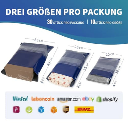 Wemk csomagküldő tasakok, 30 darabos, öntapadós, 3 méret, vízálló, átlátszatlan