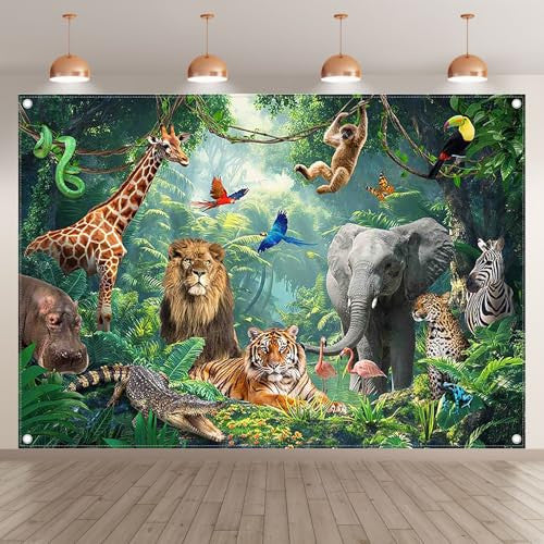 Luminora 2,1 x 1,5 m anyag dzsungel-szafari háttér trópusi esőerdei állatok, fotó