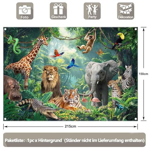 Luminora 2,1 x 1,5 m anyag dzsungel-szafari háttér trópusi esőerdei állatok, fotó