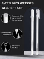 Donluhu 8 darabos fehér zselés toll 0.6 mm & 0.8 mm vonalvastagság, akril tollak