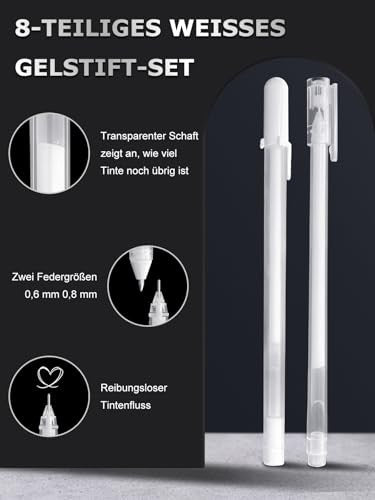 Donluhu 8 darabos fehér zselés toll 0.6 mm & 0.8 mm vonalvastagság, akril tollak