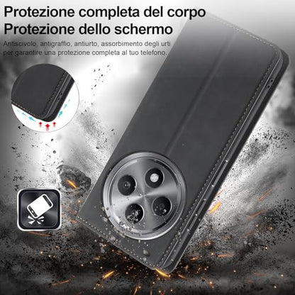 OPPO Reno 12F/12FS bőrtok pénztárca, edzett üveg, könyv formátum, kártyanyílás