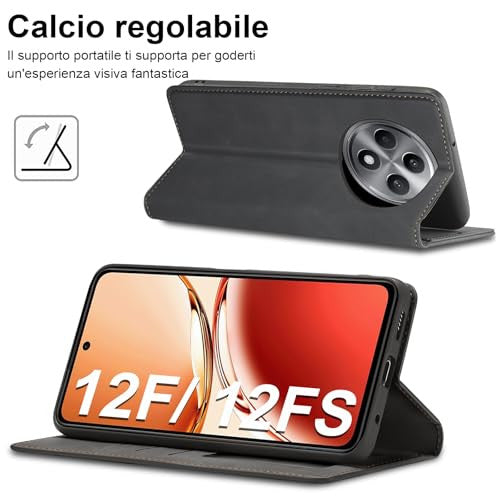 OPPO Reno 12F/12FS bőrtok pénztárca, edzett üveg, könyv formátum, kártyanyílás