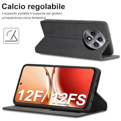 OPPO Reno 12F/12FS bőrtok pénztárca, edzett üveg, könyv formátum, kártyanyílás