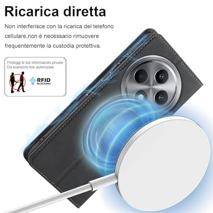 OPPO Reno 12F/12FS bőrtok pénztárca, edzett üveg, könyv formátum, kártyanyílás
