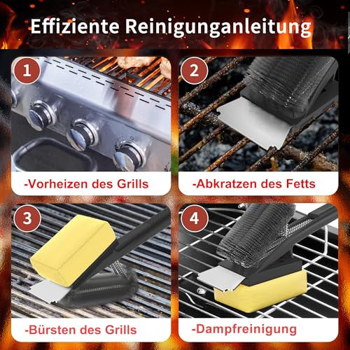 Grill tisztítókefe gőztisztító fejjel, rozsdamentes acél sörtékkel, rozsdamentes acél