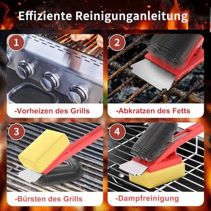 Grill tisztító kefe gőztisztítással, rozsdamentes acél sörtékkel, rozsdamentes acél