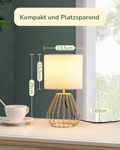 EDISHINE éjjeli lámpa, krémfehér pliszé lámpaernyő és csepp alakú fém talp, 2700K