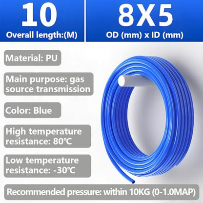 CESFONJER poliuretán cső, pneumatikus cső OD 8 mm x ID 5 mm, kék csővágóval