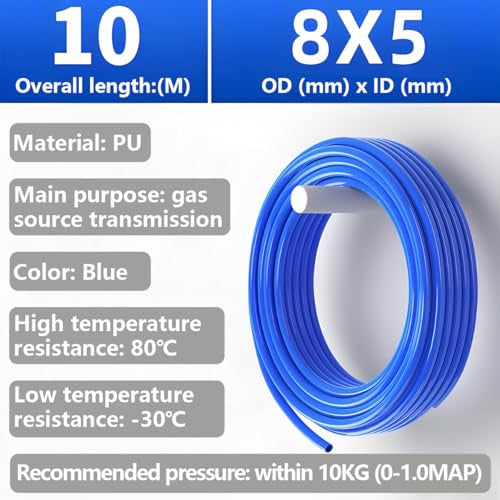 CESFONJER poliuretán cső, pneumatikus cső OD 8 mm x ID 5 mm, kék csővágóval