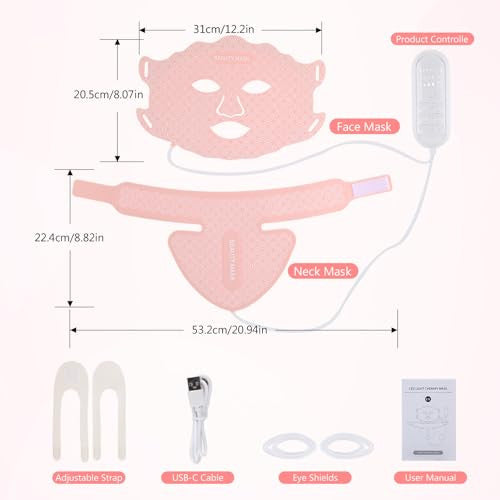 USUIELIGHT LED arcmaszk fényterápia, 7 színű LED maszk arcra és nyakra anti-aging
