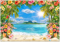 Luminora 2,1 x 1,5 m nyári fotóháttér hawaii strand, trópusi pálmák, virágminta