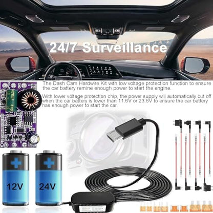Gebildet Dash Cam hardwire készlet, autós kamera mikro töltő kábelkészlet 12-24V DC -