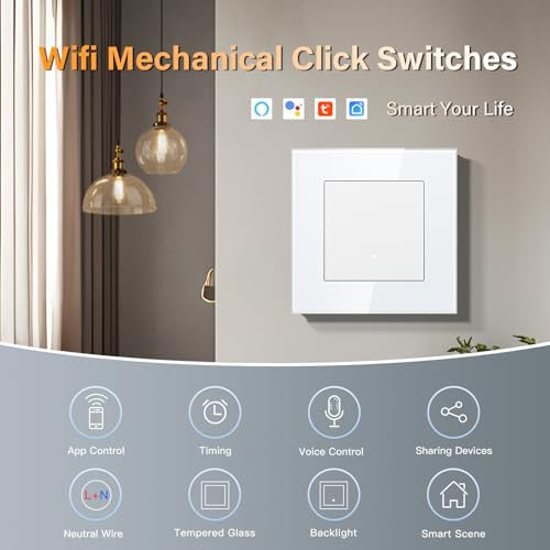 BSEED okos WiFi kapcsoló üveg, 1 áramkör, 86mm, fehér