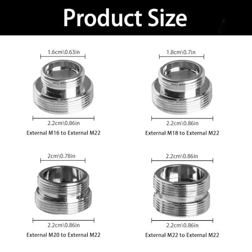 4 darabos csapadapter készlet, M16-M22, M18-M22, M20-M22, M22-M22 külső menetes