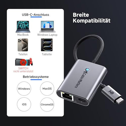 Cable Matters USB C Ethernet adapter 140W töltéssel gigabites Ethernet, USB C