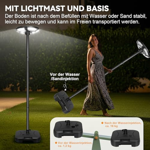 Solar kerti lámpa H200cm fénypózna, 750 LED, mozgásérzékelő és fényérzékelő, vízzel