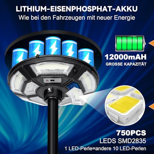 Solar kerti lámpa H200cm fénypózna, 750 LED, mozgásérzékelő és fényérzékelő, vízzel
