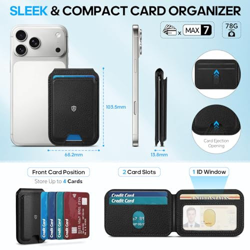SHIELDON mágneses pénztárca iPhone 17/16/15/14/13/12 RFID blokkolás, állítható tartó