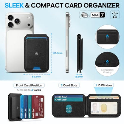 SHIELDON mágneses pénztárca iPhone 17/16/15/14/13/12 RFID blokkolás, állítható tartó