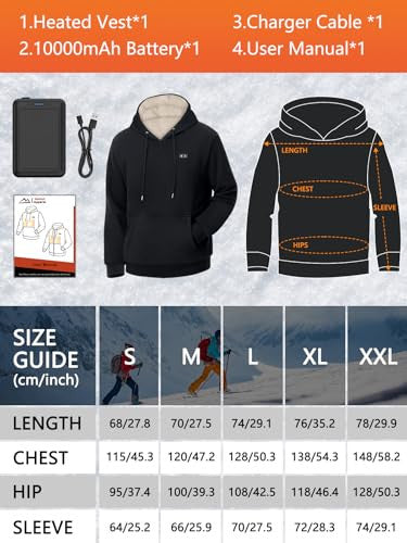 WUEAOA fűthető kapucnis pulóver, unisex, 30% nagyobb fűtési felület grafén