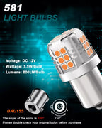 AURORIONCG 2 darab sárga borostyán 581 izzók 150° 7.5W 800LM DC 12V