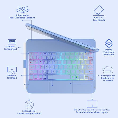 TQQ billentyűzet tok iPad A16 11. generáció 2025/10. generáció 2022 11/10,9 hüvelyk