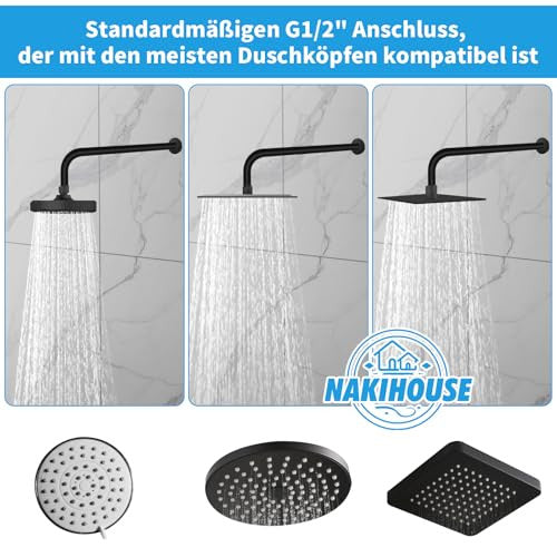 NAKIHOUSE zuhanykar, 30cm rozsdamentes acél kerek fali kar esőzuhanyfejhez