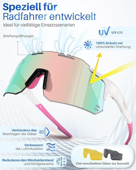 Fahrrad-Brille UV400 sport napszemüveg nők, férfiak, 2 cserélhető lencsével