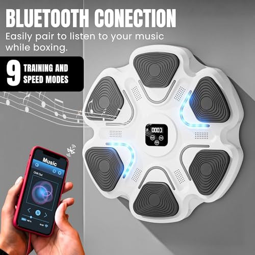 Boksz edzőgép LED-del és Bluetooth-szal 9 mód, 37x37 cm