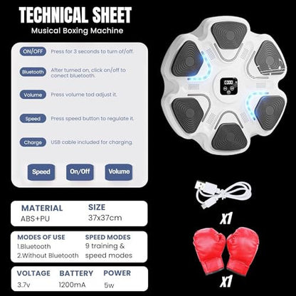 Boksz edzőgép LED-del és Bluetooth-szal 9 mód, 37x37 cm
