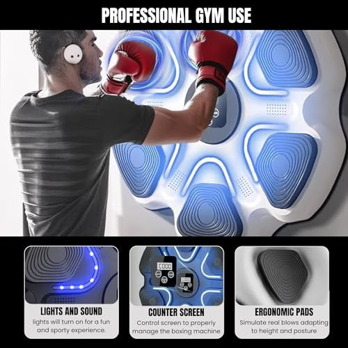 Boksz edzőgép LED-del és Bluetooth-szal 9 mód, 37x37 cm