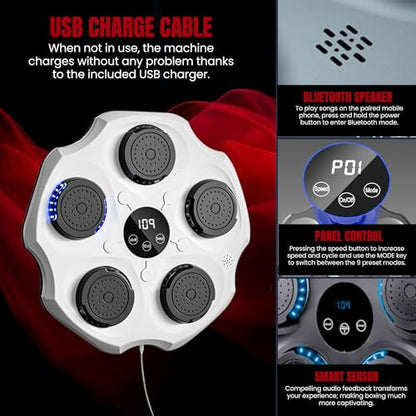MAGIC SELECT zenés bokszgép falra LED, bokszkesztyű, Bluetooth, zene ritmusára világít